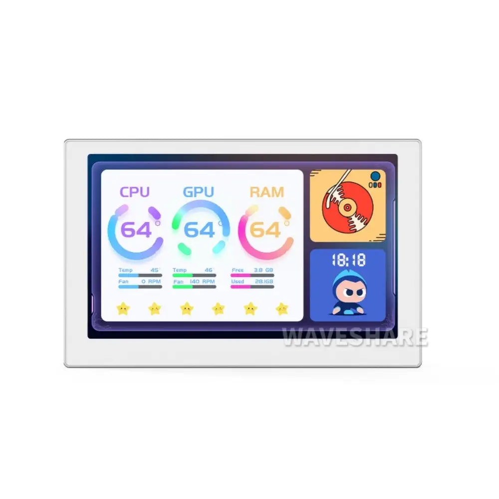 Waveshare 7 " USB Monitor, AIO LCD Screen, IPS Panel, Type-C Interface, CNC Metal Case (Silver)