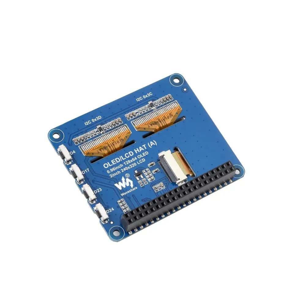 Waveshare Raspberry Pi OLED/LCD HAT, Onboard 2" IPS LCD Main Screen & Dual 0.96" Blue OLEDs