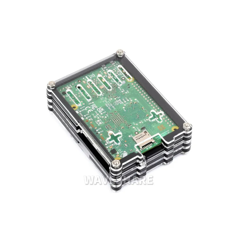 Waveshare Transparent & Black Acrylic Case for Raspberry Pi 5, Supports Installing Official Active Cooler