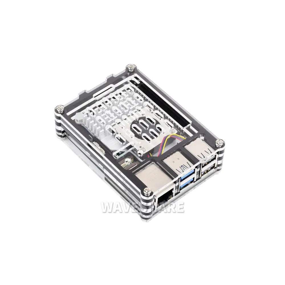 Waveshare Transparent & Black Acrylic Case for Raspberry Pi 5, Supports Installing Official Active Cooler