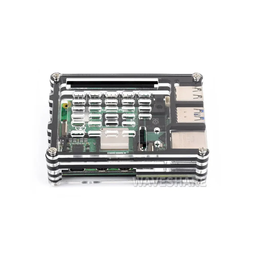 Waveshare Transparent & Black Acrylic Case for Raspberry Pi 5, Supports Installing Official Active Cooler
