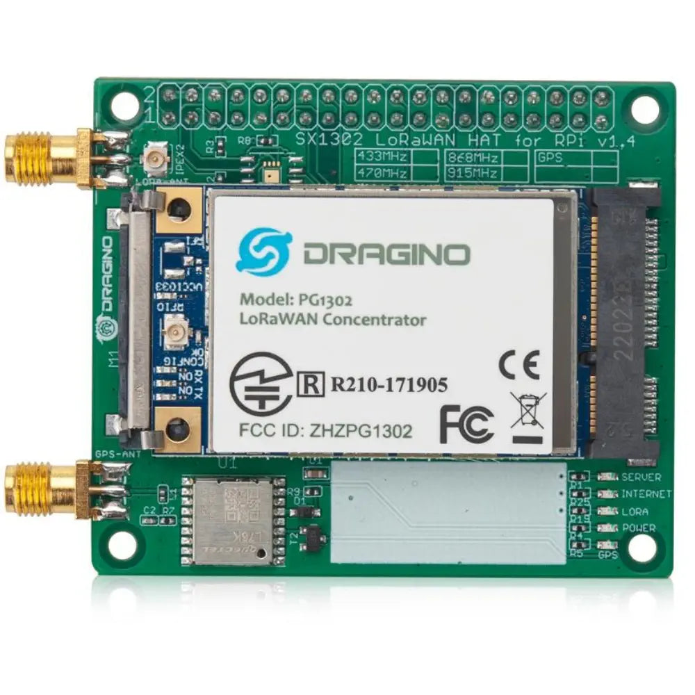 Dragino PG1302 LoRaWAN Concentrator w/ RPi Converter Board for RPI 3/4 (EU868)