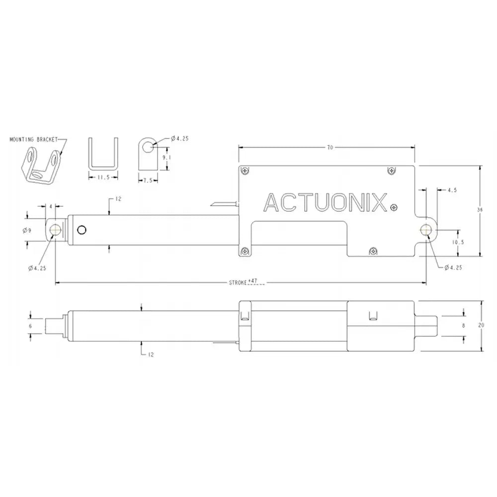 Actuonix P16 Linear Actuator, 200mm, 22:1, 12V w/ Potentiometer Feedback