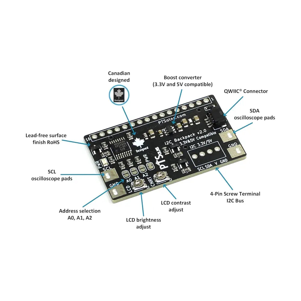 PTSolns I2C Backpack for 1602 and 2004 LCD Kit