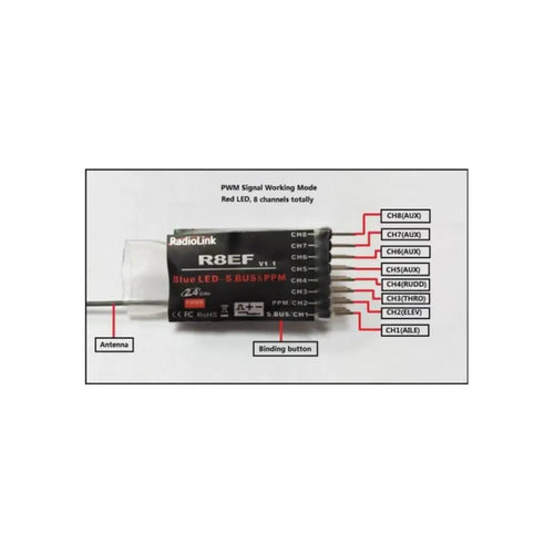 Radiolink R8EF 8-CH 2.4GHz FHSS Receiver for T8FB