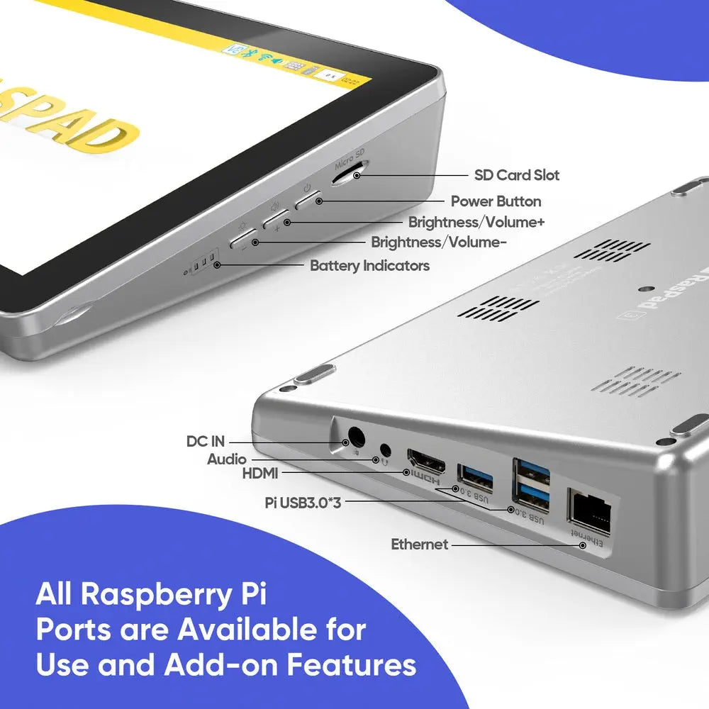 Raspad 3-A Portable Raspberry Pi Tablet to Learn & Program in Mins (US Plug, w/o RPi 4)