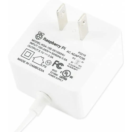 Raspberry Pi 4 Power Supply USB-C 5.1V 3A (White, UL Listed)