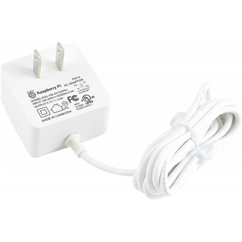 Raspberry Pi 4 Power Supply USB-C 5.1V 3A (White, UL Listed)