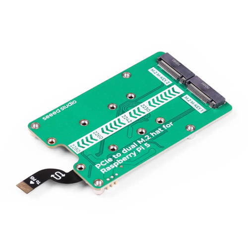 SeeedStudio PCIe2.0 to Dual M.2 HAT for Raspberry Pi 5, Support NVMe SSD, Support Hailo8/8L