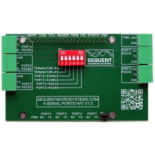 Sequent Microsystems 4 Serial Ports RS485 & RS232 Stackable HAT for Raspberry Pi