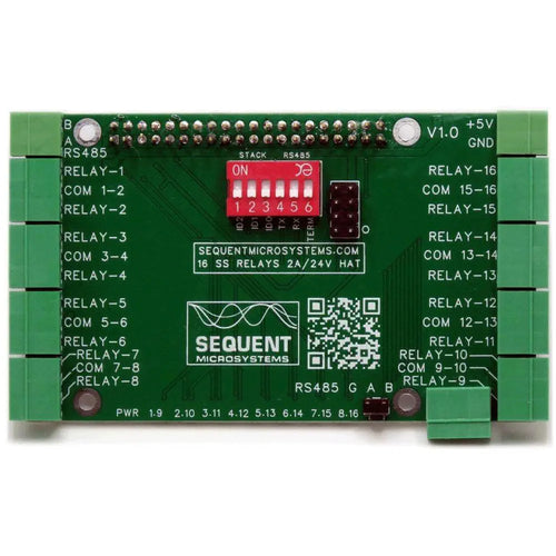 Sequent Microsystems Sixteen Solid State Relays 2A/24V 8-Layer Stackable HAT for Raspberry Pi