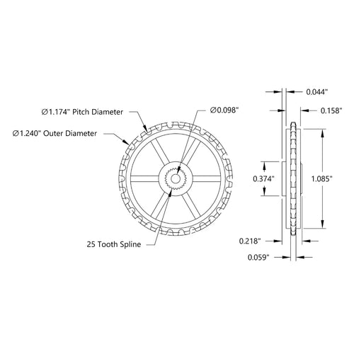 ServoCity 0.1227" Pitch, 30 Tooth Nylon Servo Sprocket W/ 25 Tooth Spline