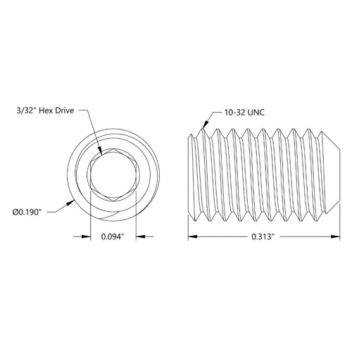 ServoCity 10-32 Stainless Steel Cup-Point Set-Screw (0.3125" Length) - 6 Pack