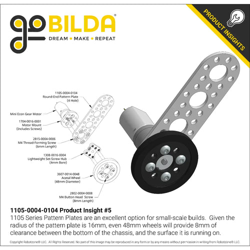 ServoCity 1105 Series Round-End Pattern Plate (4 Hole, 104mm Length)