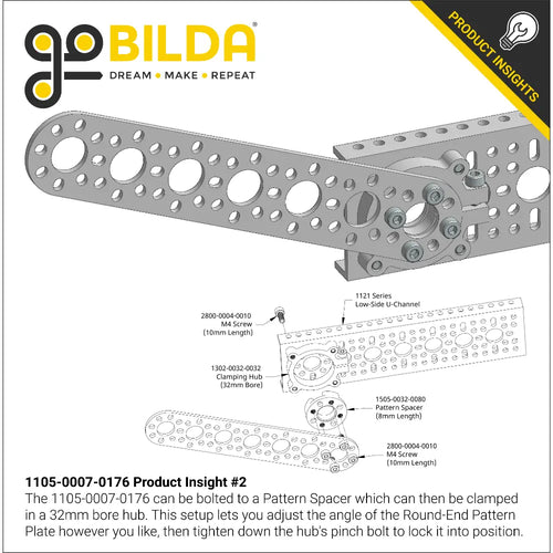 ServoCity 1105 Series Round-End Pattern Plate (7 Hole, 176mm Length)
