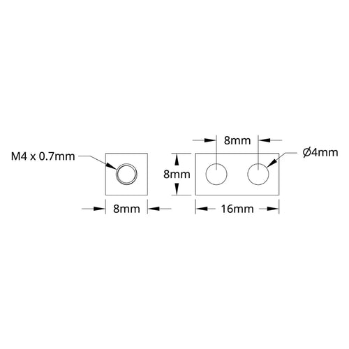 ServoCity 1106 Series Square Beam (2 Hole, 16mm Length)