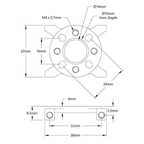 ServoCity 1221 Series 2-Side, 2-Post Pattern Mount (32-1)