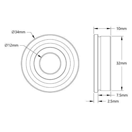 ServoCity 12mm ID Flanged Ball Bearing (32mm OD, 10mm Thickness)