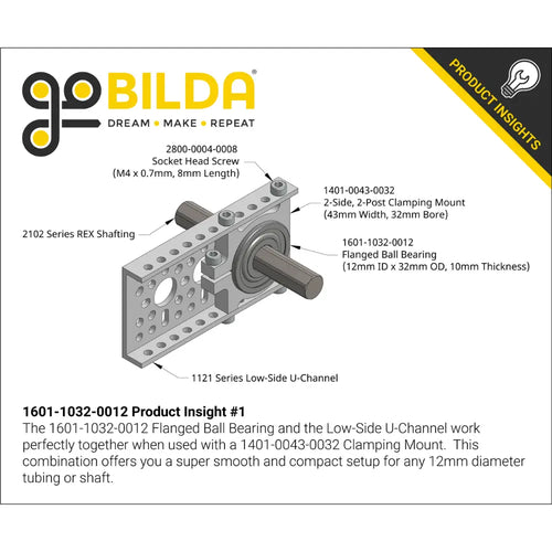ServoCity 12mm ID Flanged Ball Bearing (32mm OD, 10mm Thickness)