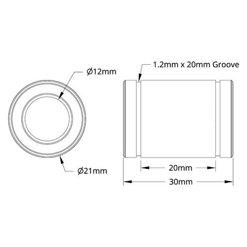 ServoCity 12mm ID Linear Ball Bearing (21mm OD, 30mm Length) - 2 Pack