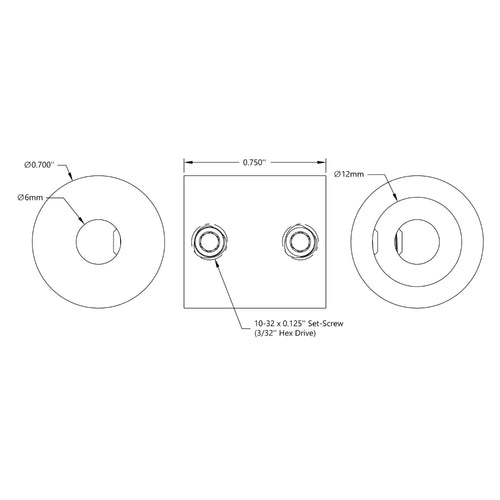 ServoCity 12mm to 6mm Set-Screw Shaft Coupler