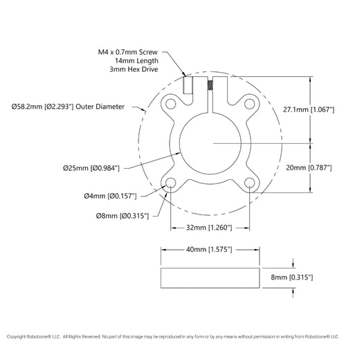 ServoCity 1305 Series Thru-Hole Clamping Hub (25mm Bore)