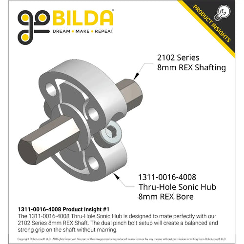 ServoCity 1311 Series Thru-Hole Sonic Hub (8mm REX™ Bore)
