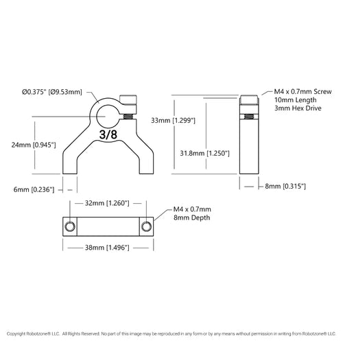 ServoCity 1400 Series 1-Side, 2-Post Clamping Mount (3/8" Bore)