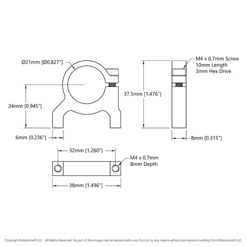 ServoCity 1400 Series 1-Side, 2-Post Clamping Mount (21mm Bore)