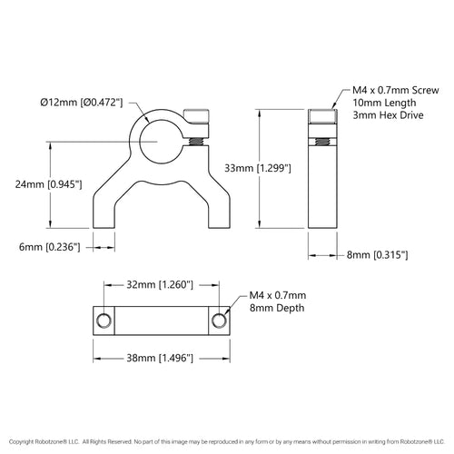 ServoCity 1400 Series 1-Side, 2-Post Clamping Mount (12mm Bore)