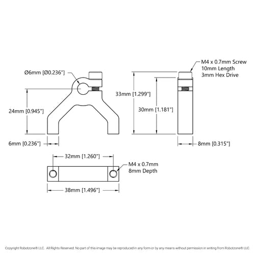ServoCity 1400 Series 1-Side, 2-Post Clamping Mount (6mm Bore)