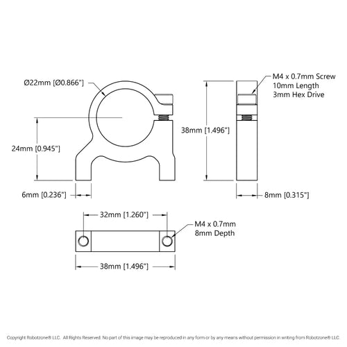 ServoCity 1400 Series 1-Side, 2-Post Clamping Mount (22mm Bore)