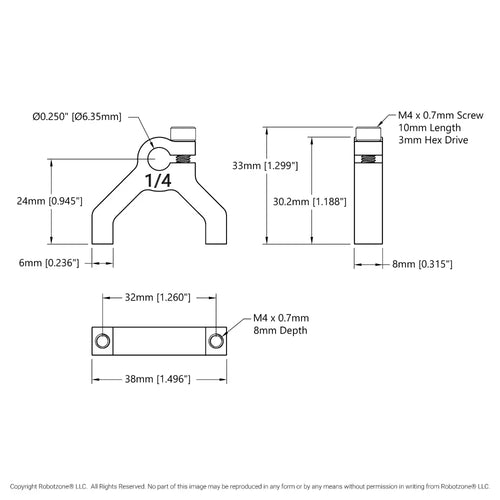 ServoCity 1400 Series 1-Side, 2-Post Clamping Mount (1/4" Bore)