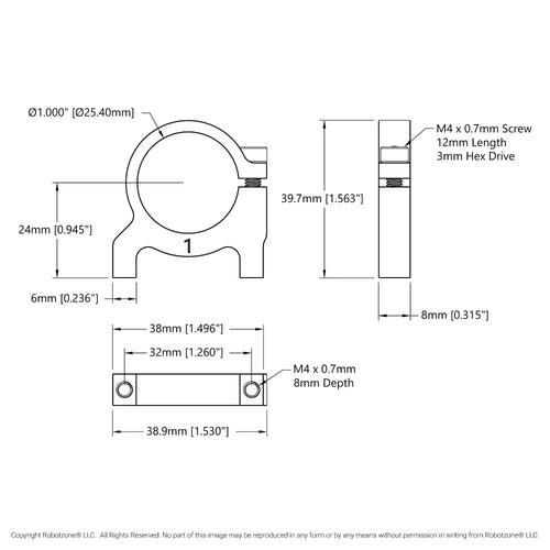 ServoCity 1400 Series 1-Side, 2-Post Clamping Mount (1" Bore)