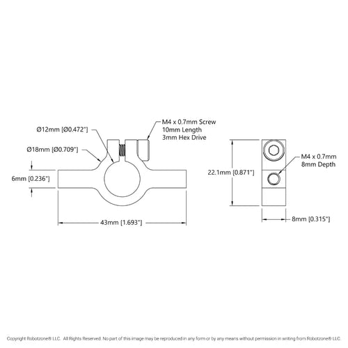 ServoCity 1402 Series 2-Side, 1-Post Clamping Mount (43mm Width, 12mm Bore)