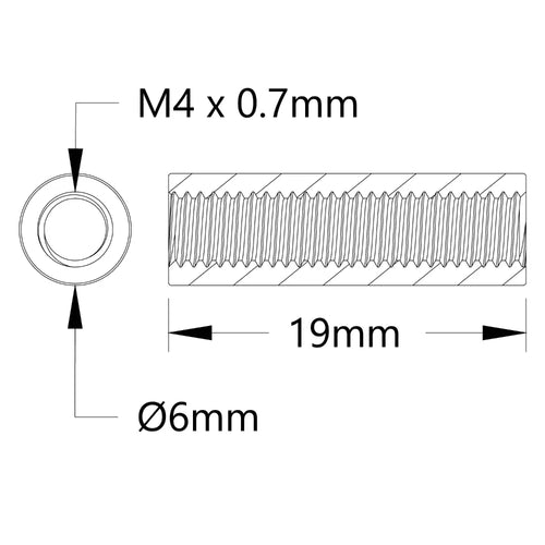 ServoCity 1501 Series M4 x 0.7mm Standoff (6mm OD, 19mm Length) - 4 Pack