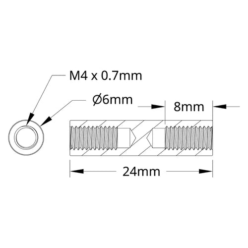 ServoCity 1501 Series M4 x 0.7mm Standoff (6mm OD, 24mm Length) - 4 Pack