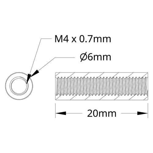 ServoCity 1501 Series M4 x 0.7mm Standoff (6mm OD, 20mm Length) - 4 Pack