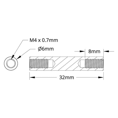ServoCity 1501 Series M4 x 0.7mm Standoff (6mm OD, 32mm Length) - 4 Pack