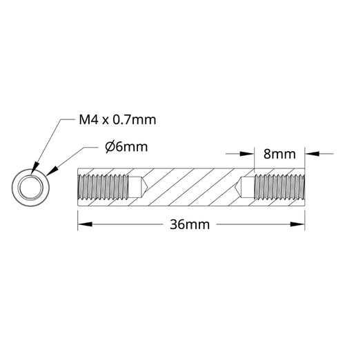 ServoCity 1501 Series M4 x 0.7mm Standoff 6mm OD, 36mm Length (4x)