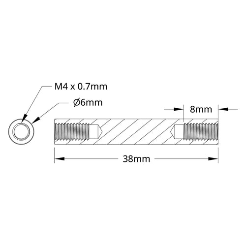 ServoCity 1501 Series M4 x 0.7mm Standoff (6mm OD, 38mm Length) - 4 Pack
