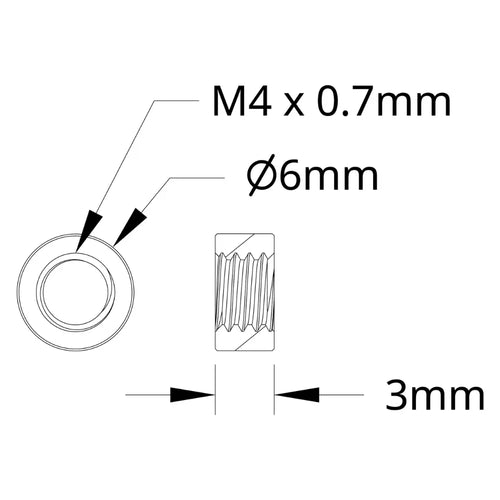ServoCity 1501 Series M4 x 0.7mm Standoff (6mm OD, 3mm Length) - 4 Pack