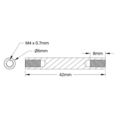 ServoCity 1501 Series M4 x 0.7mm Standoff (6mm OD, 42mm Length) - 4 Pack
