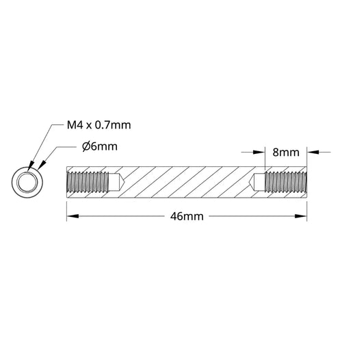 ServoCity 1501 Series M4 x 0.7mm Standoff (6mm OD, 46mm Length) - 4 Pack
