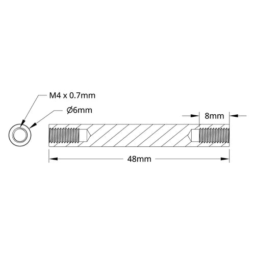 ServoCity 1501 Series M4 x 0.7mm Standoff (6mm OD, 48mm Length) - 4 Pack