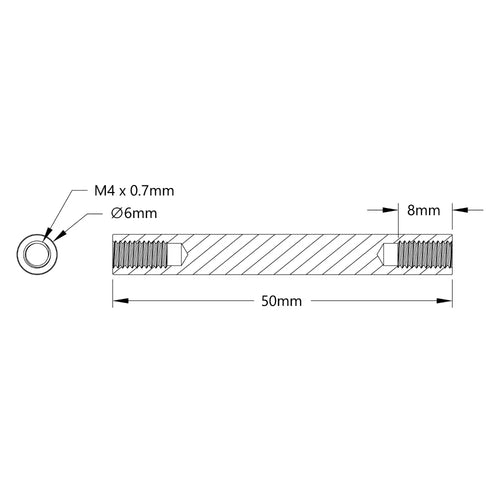 ServoCity 1501 Series M4 x 0.7mm Standoff (6mm OD, 50mm Length) - 4 Pack