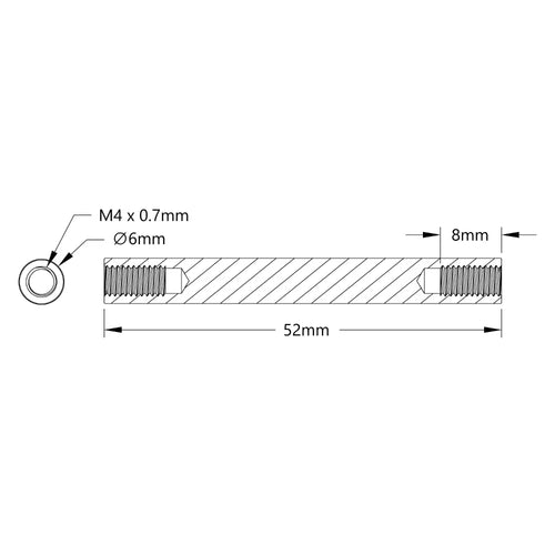 ServoCity 1501 Series M4 x 0.7mm Standoff (6mm OD, 52mm Length) - 4 Pack