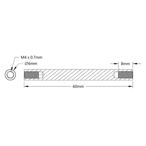 ServoCity 1501 Series M4 x 0.7mm Standoff (6mm OD, 60mm Length) - 4 Pack