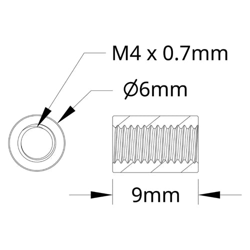 ServoCity 1501 Series M4 x 0.7mm Standoff (6mm OD, 9mm Length) - 4 Pack