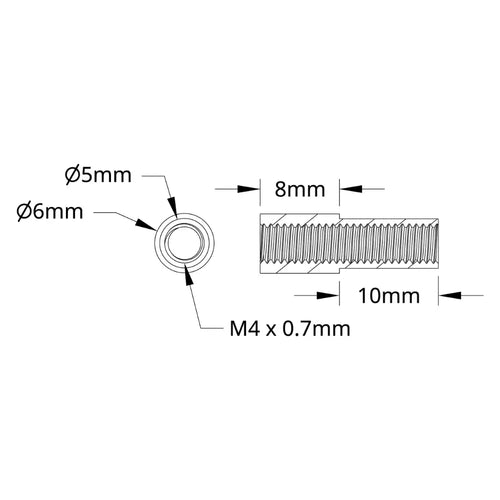 ServoCity 1503 Series M4 x 0.7mm Shoulder-Standoff (5-6mm OD, 10-8mm Length) - 4 Pack